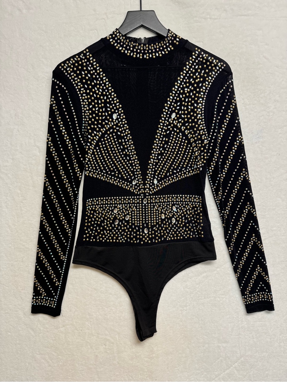 Day G Body Suit Large Black Bedazzled Sparkling Mesh Turtle Neck One Piece